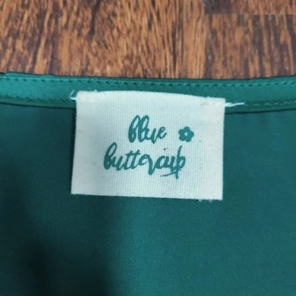 Blue Buttercup Green WideLeg Jumpsuit Whimsy Luxury Lightweight Flowy L Elegant - Picture 4 of 11